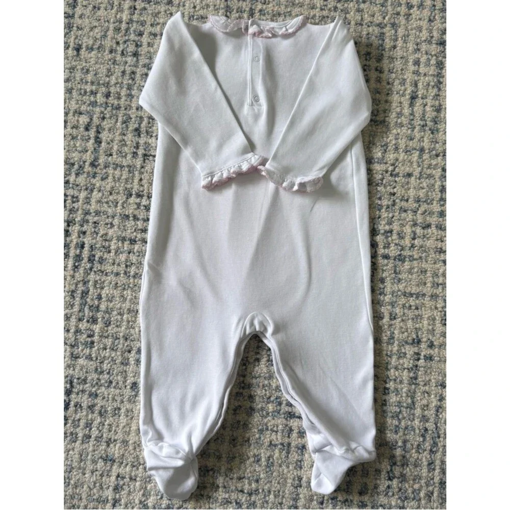 Kissy Kissy Hand Smocked CLB Charmed, White & Pink footie - size 9m